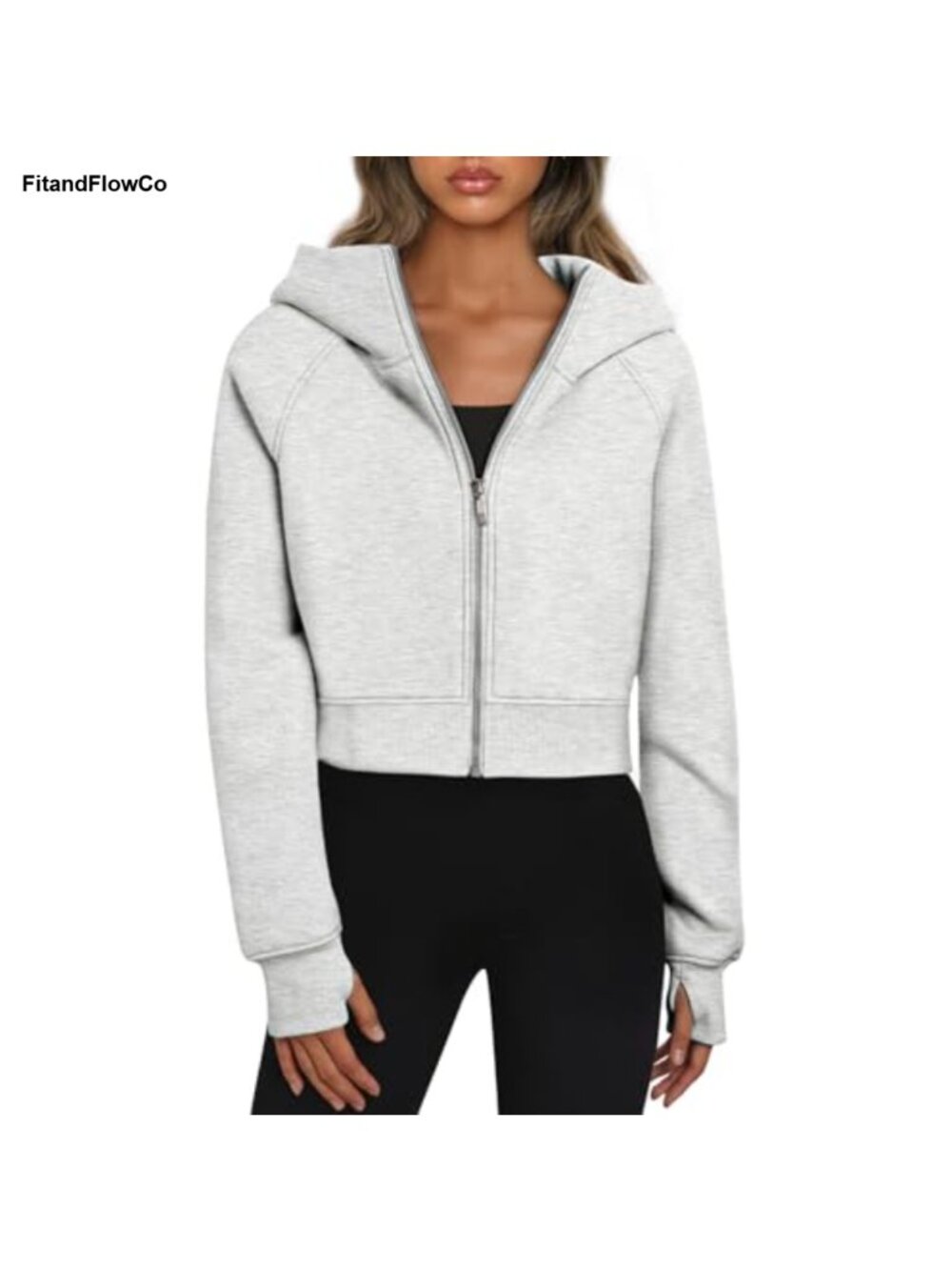 Cropped Zip Up Hoodie Full Zip Sweatshirt Long Sleeve Casual